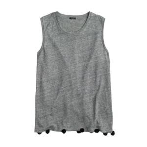 J.Crew Heather Rubble Gray Sleeveless Round Neck Linen Pom-Pom Tank Size S
